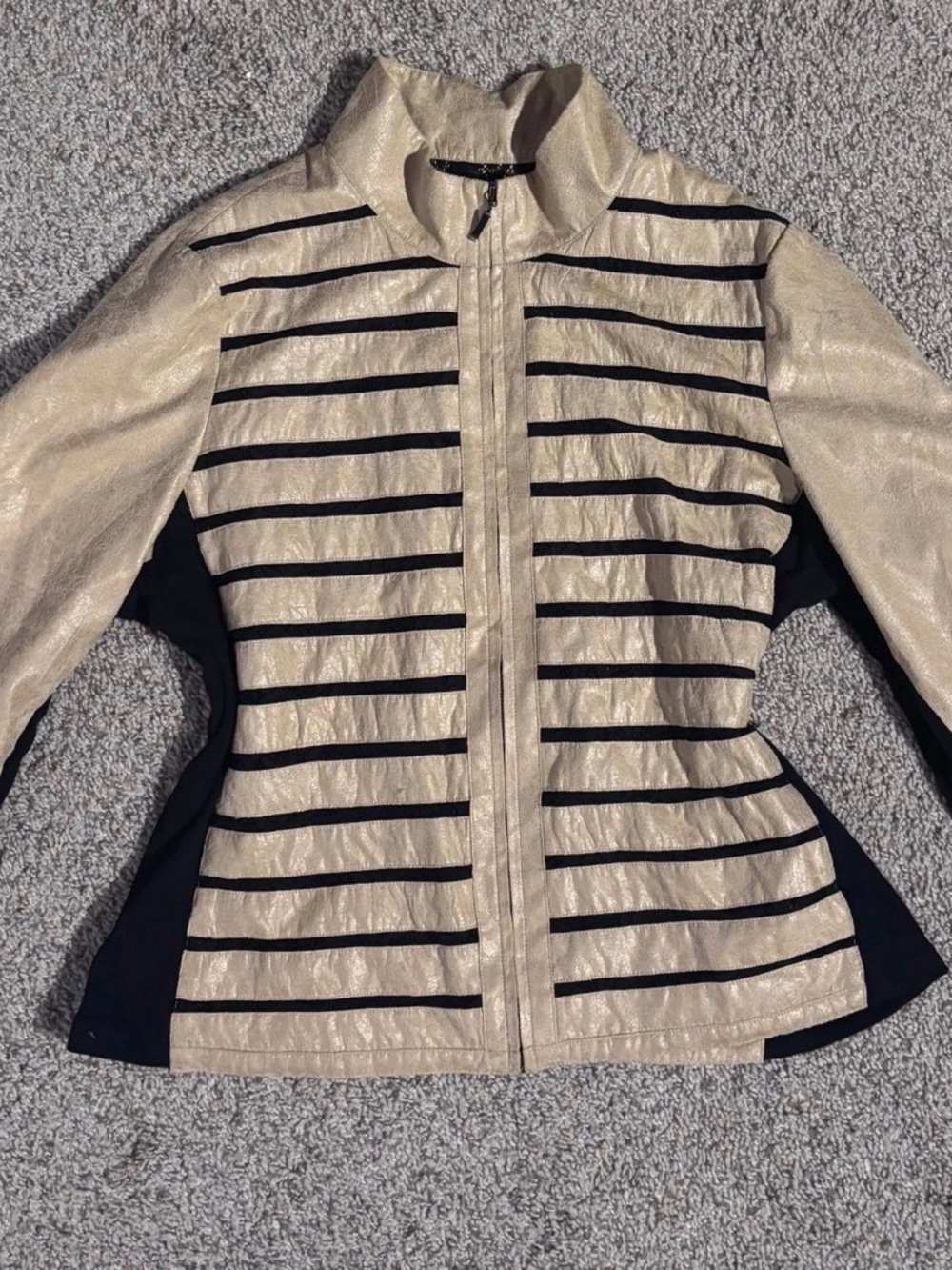 Gold and Black Striped Zip-Front Women's Blazer